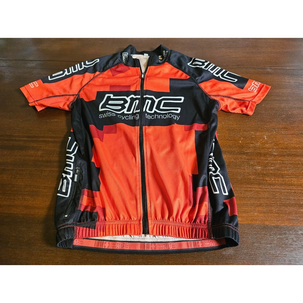 BMC Cycling Jersey Mens Medium Red Black Swiss Technology Short Sleeve Zip